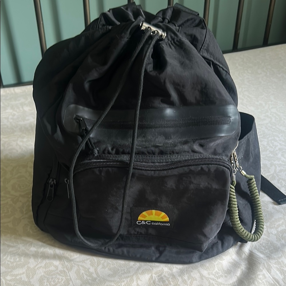 C&C California Black Sporty Backpack with Drawstring Closure
